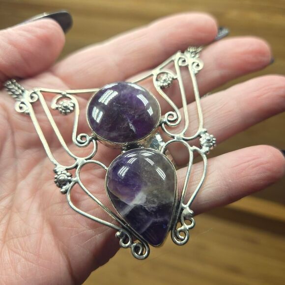 Women's Purple and Silver Jewelry bono necklace handmade - Picture 2 of 8
